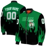 custom boston celtics flame border green black bomber jacket best selling