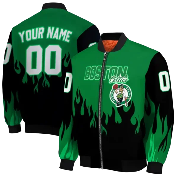custom boston celtics flame border green black bomber jacket fashion forward