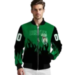 custom boston celtics flame border green black bomber jacket best selling