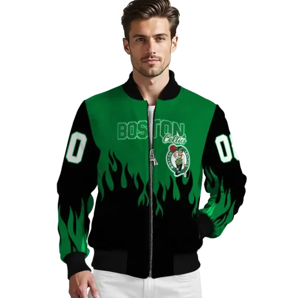 custom boston celtics flame border green black bomber jacket high quality