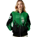 custom boston celtics flame border green black bomber jacket best selling