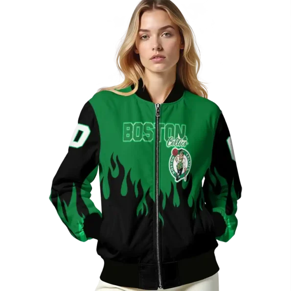 custom boston celtics flame border green black bomber jacket latest model