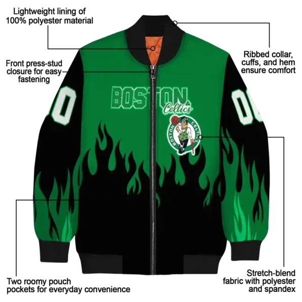 custom boston celtics flame border green black bomber jacket new arrival