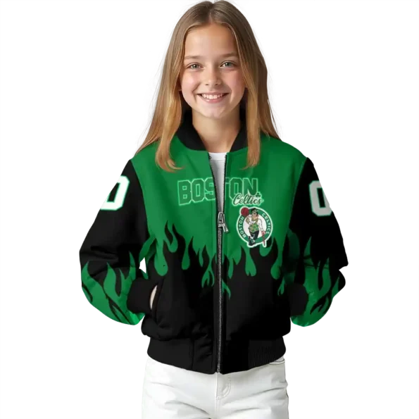 custom boston celtics flame border green black bomber jacket top rated
