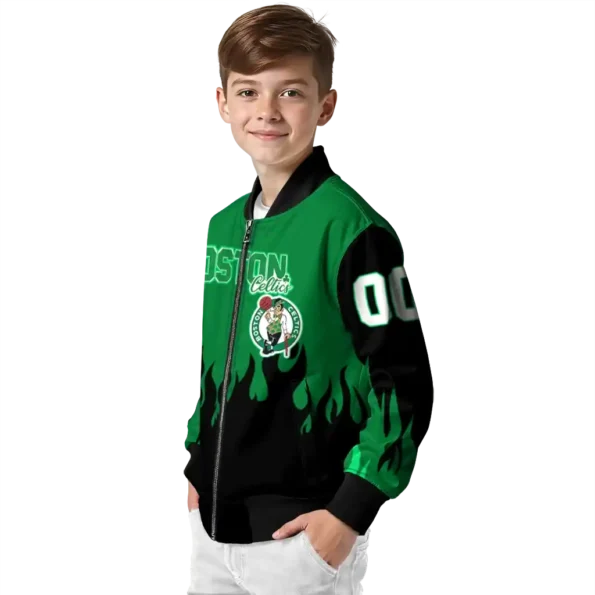 custom boston celtics flame border green black bomber jacket trendy