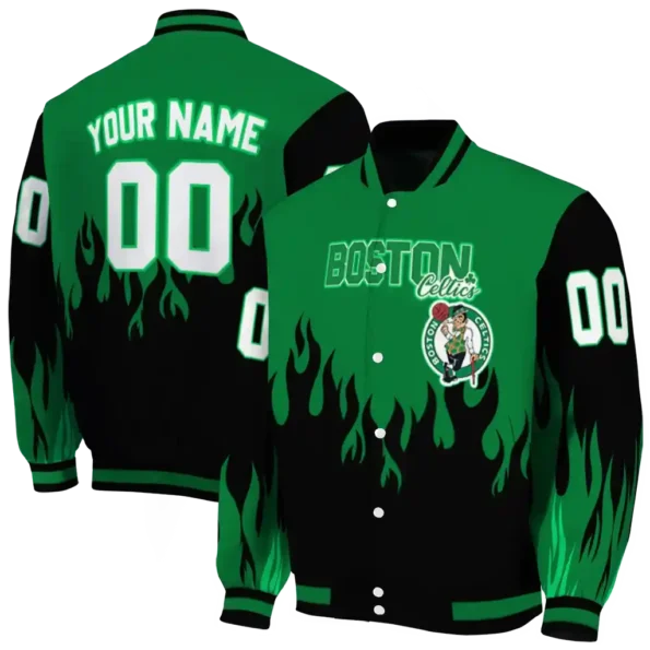 custom boston celtics flame border green black varsity jacket fashion forward.webp