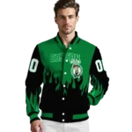 custom boston celtics flame border green black varsity jacket best selling.webp