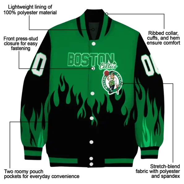 custom boston celtics flame border green black varsity jacket new arrival.webp