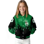 custom boston celtics flame border green black varsity jacket best selling.webp