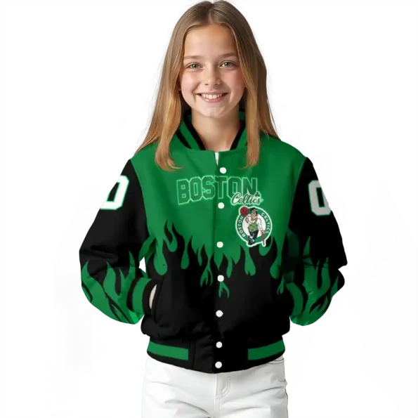 custom boston celtics flame border green black varsity jacket top rated.webp