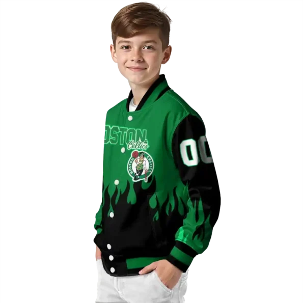 custom boston celtics flame border green black varsity jacket trendy.webp