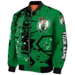 custom boston celtics hexagon cluster green black bomber jacket best selling