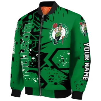 custom boston celtics hexagon cluster green black bomber jacket best selling