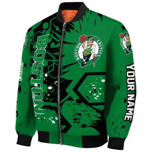 custom boston celtics hexagon cluster green black bomber jacket best selling