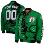 custom boston celtics hexagon cluster green black bomber jacket best selling