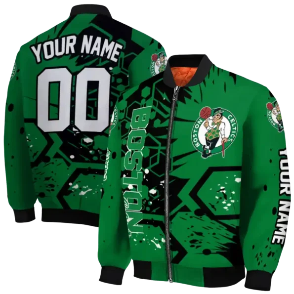 custom boston celtics hexagon cluster green black bomber jacket fashion forward