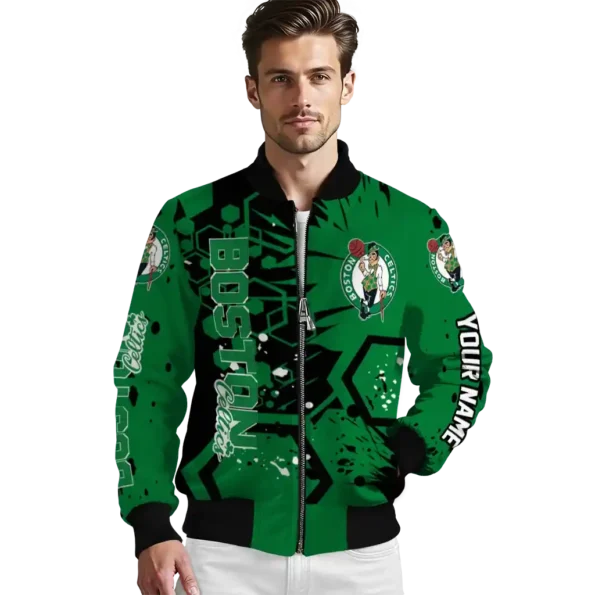 custom boston celtics hexagon cluster green black bomber jacket high quality