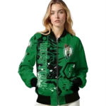 custom boston celtics hexagon cluster green black bomber jacket best selling