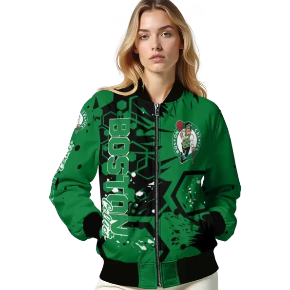 custom boston celtics hexagon cluster green black bomber jacket latest model