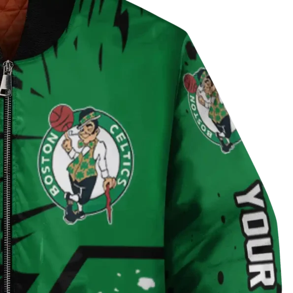 custom boston celtics hexagon cluster green black bomber jacket premium grade