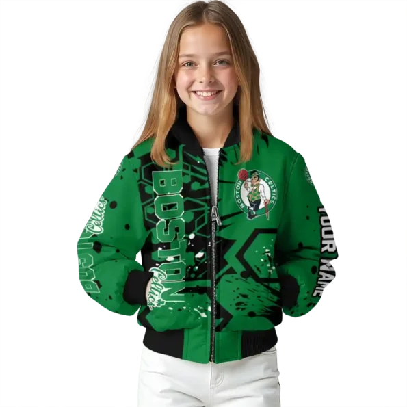 custom boston celtics hexagon cluster green black bomber jacket top rated