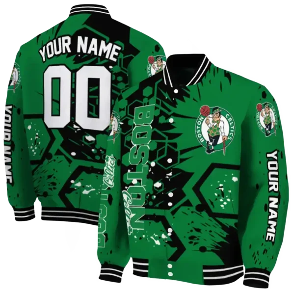 custom boston celtics hexagon cluster green black varsity jacket fashion forward.webp
