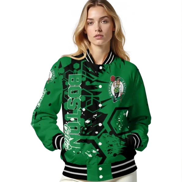 custom boston celtics hexagon cluster green black varsity jacket latest model.webp