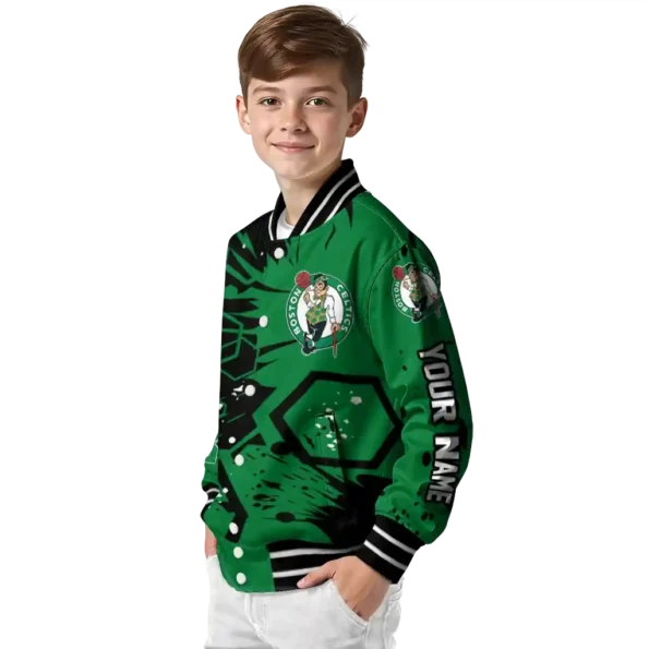 custom boston celtics hexagon cluster green black varsity jacket trendy.webp