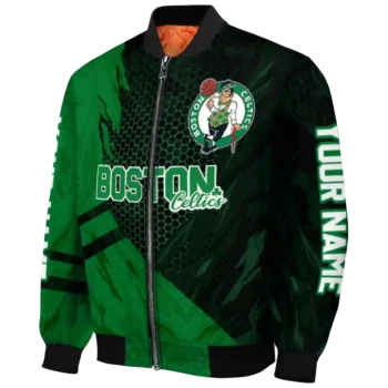 custom boston celtics hexagon mesh green black bomber jacket best selling