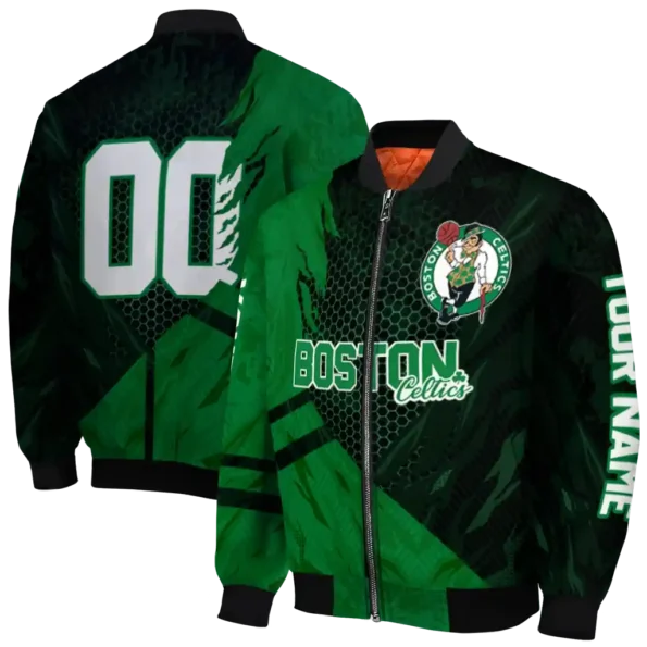 custom boston celtics hexagon mesh green black bomber jacket fashion forward