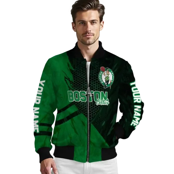 custom boston celtics hexagon mesh green black bomber jacket high quality