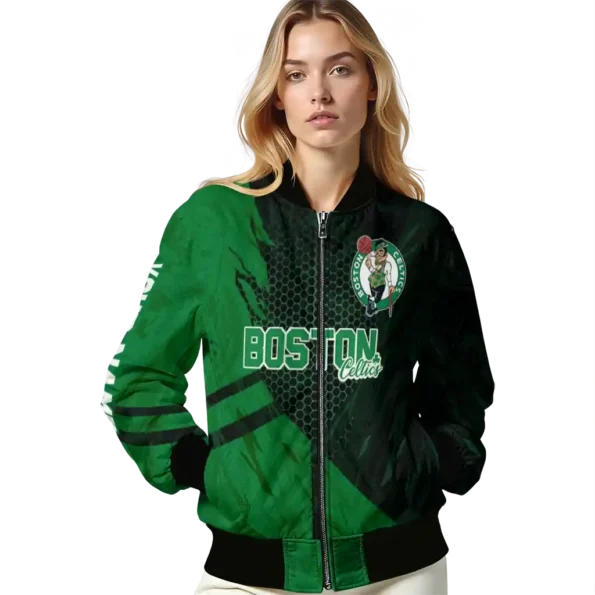 custom boston celtics hexagon mesh green black bomber jacket latest model