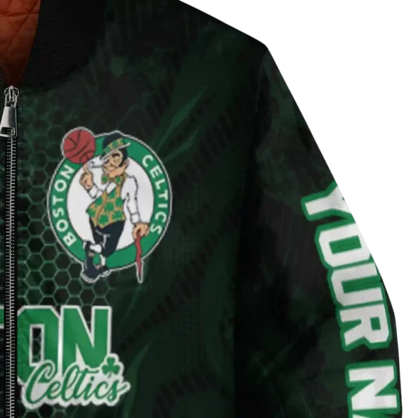 custom boston celtics hexagon mesh green black bomber jacket premium grade