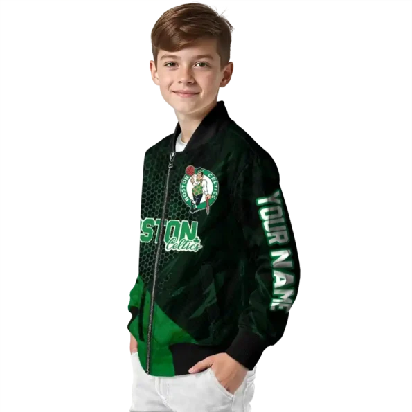 custom boston celtics hexagon mesh green black bomber jacket trendy