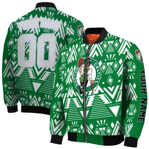 custom boston celtics pyramid shapes green bomber jacket fashion forward