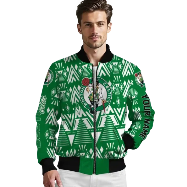 custom boston celtics pyramid shapes green bomber jacket high quality