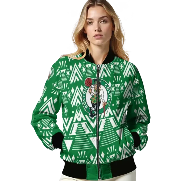 custom boston celtics pyramid shapes green bomber jacket latest model
