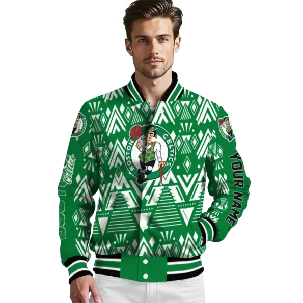 custom boston celtics pyramid shapes green varsity jacket high quality.webp