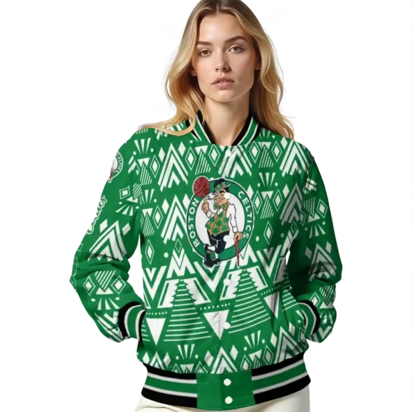 custom boston celtics pyramid shapes green varsity jacket latest model.webp