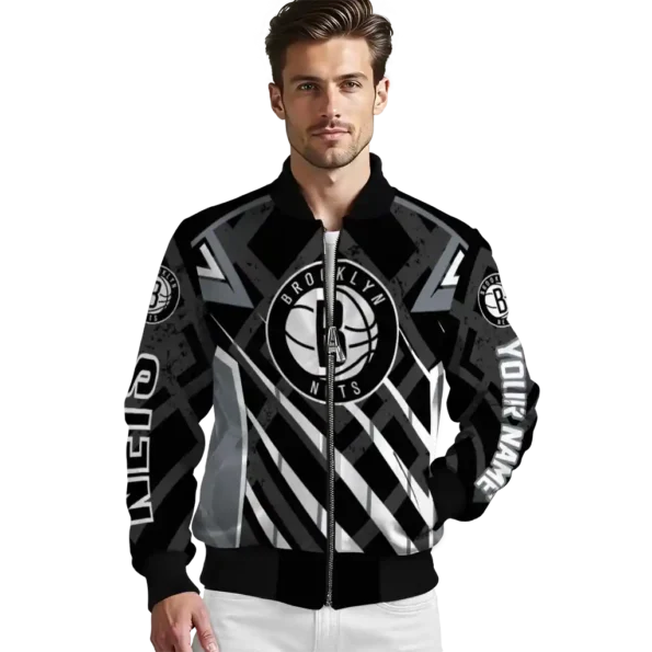 custom brooklyn nets chevron angles black bomber jacket high quality