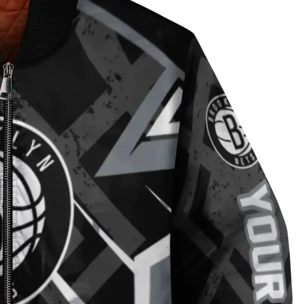 custom brooklyn nets chevron angles black bomber jacket premium grade