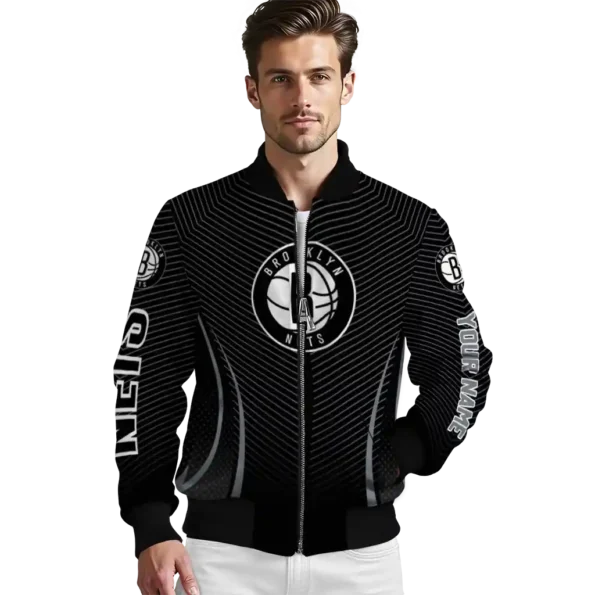 custom brooklyn nets chevron arrow black bomber jacket high quality