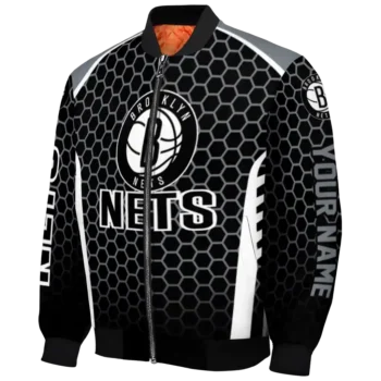 custom brooklyn nets hexagon grid black bomber jacket best selling
