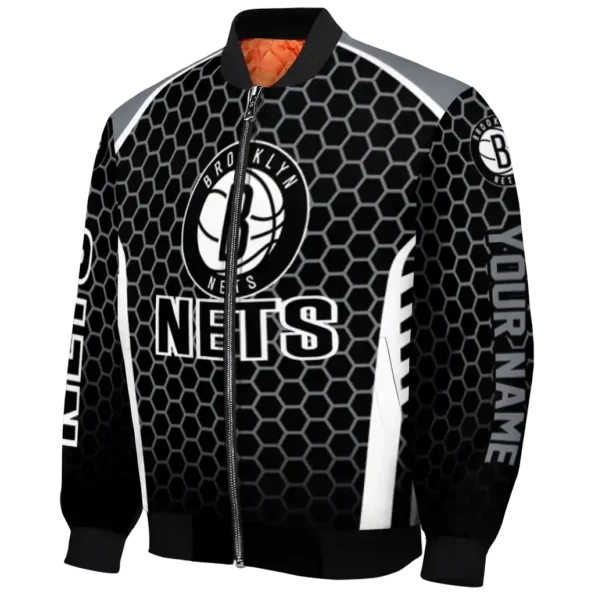 custom brooklyn nets hexagon grid black bomber jacket best selling