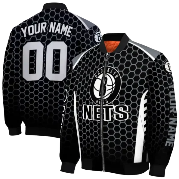 custom brooklyn nets hexagon grid black bomber jacket fashion forward