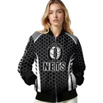 custom brooklyn nets hexagon grid black bomber jacket best selling