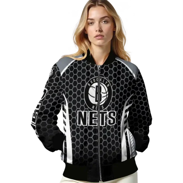 custom brooklyn nets hexagon grid black bomber jacket latest model