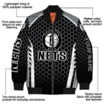 custom brooklyn nets hexagon grid black bomber jacket best selling