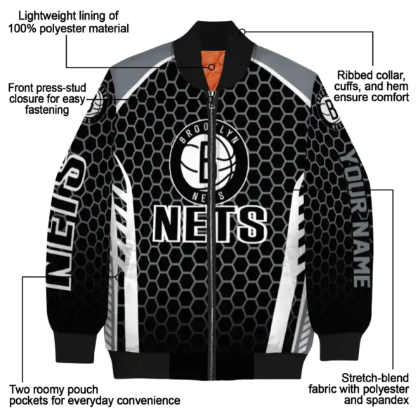 custom brooklyn nets hexagon grid black bomber jacket new arrival