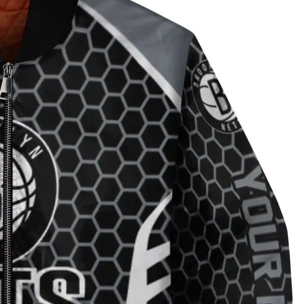 custom brooklyn nets hexagon grid black bomber jacket premium grade